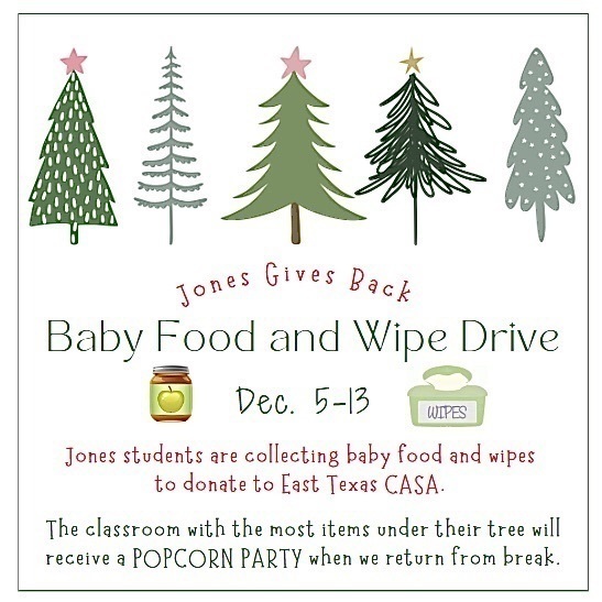 💙💛 Baby food and wipes due Wednesday! Winning class will receive a POPCORN PARTY 🍿 Items will be donated to CASA. 🎄