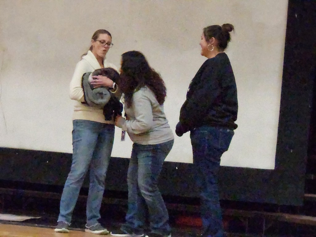 And the winner's are: Photos of third place Miss Jones kissing Miss Piggy, followed by Mrs. Hass, tied for 5th.