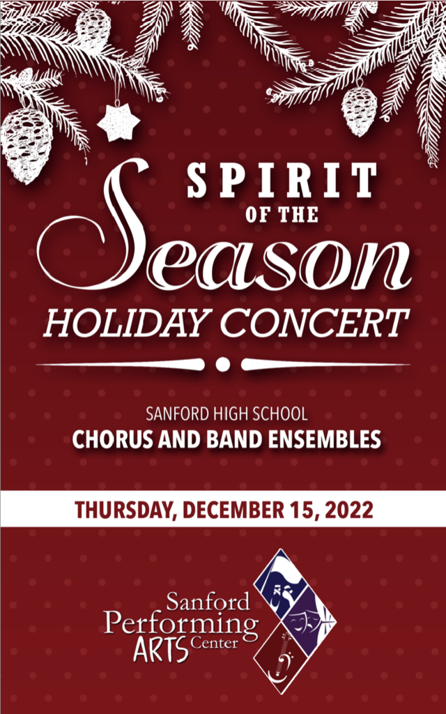 Tonight's the night! The Sanford High School Winter Concert starts at 6 p.m. at the Performing Arts Center. Please come out and support the high school's chorus and band ensembles!