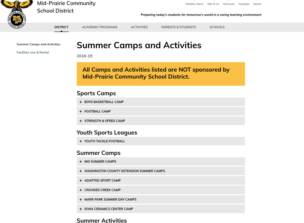 MP website screenshot