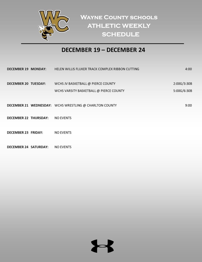 WCSS Weekly  Athletic Events