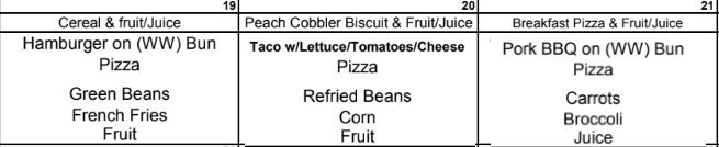 Lunch menu