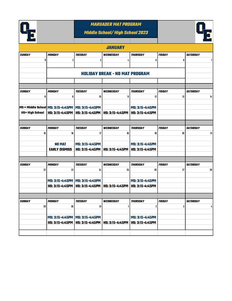 January 2023 - MAT Program Calendar