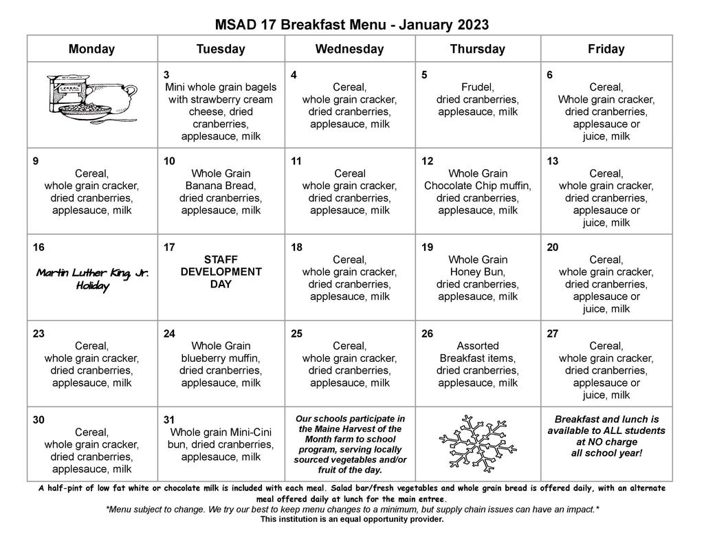January Breakfast Menu