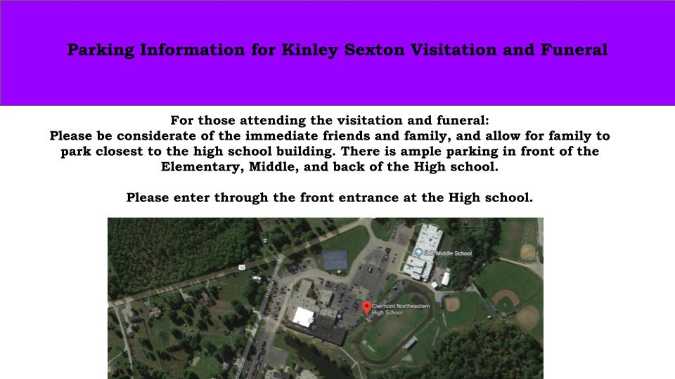 Parking Information for Kinley Sexton's Visitation and Funeral