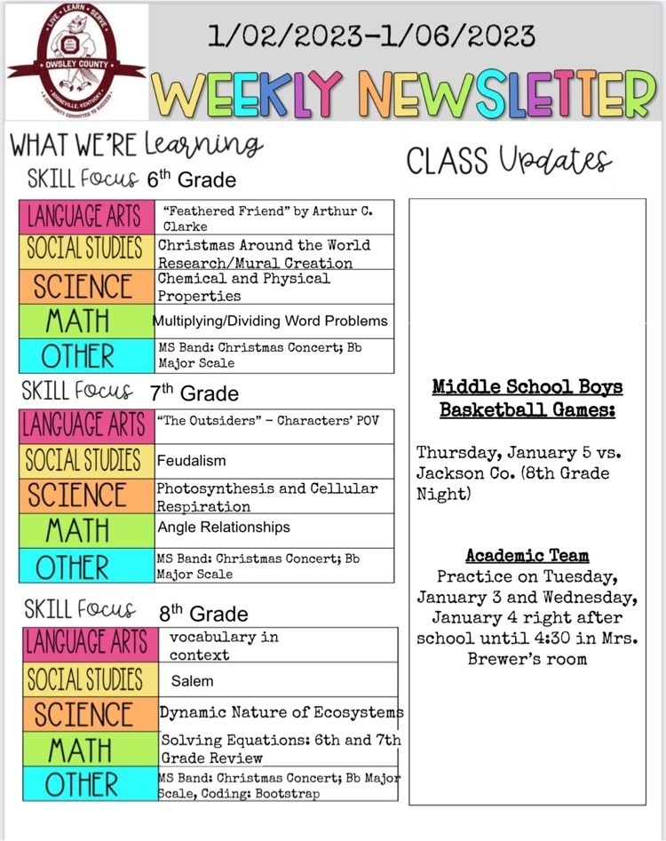 OCMS Weekly Newsletter