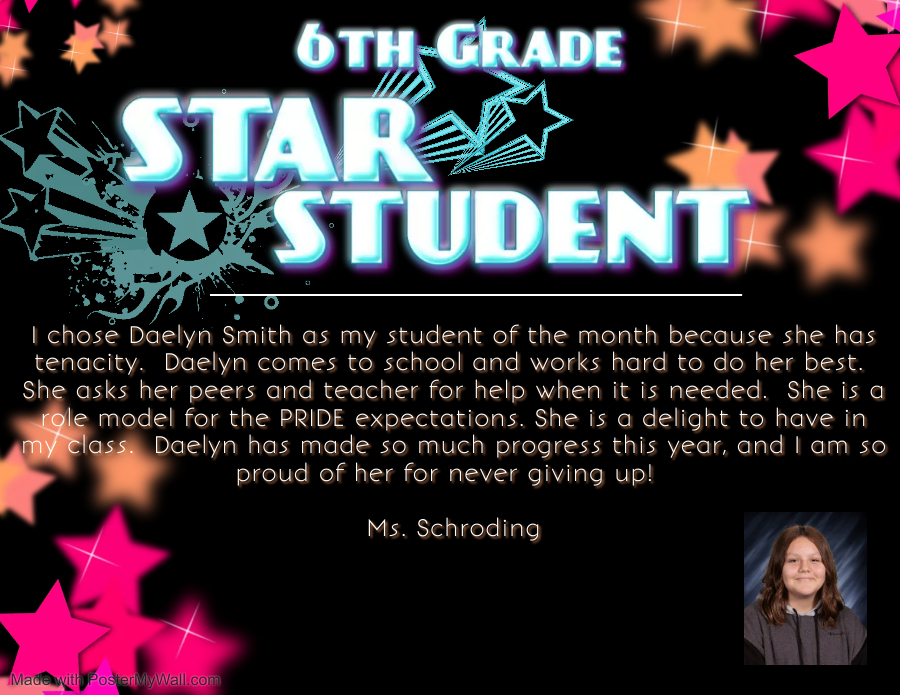 Daelyn Smith Student of the month