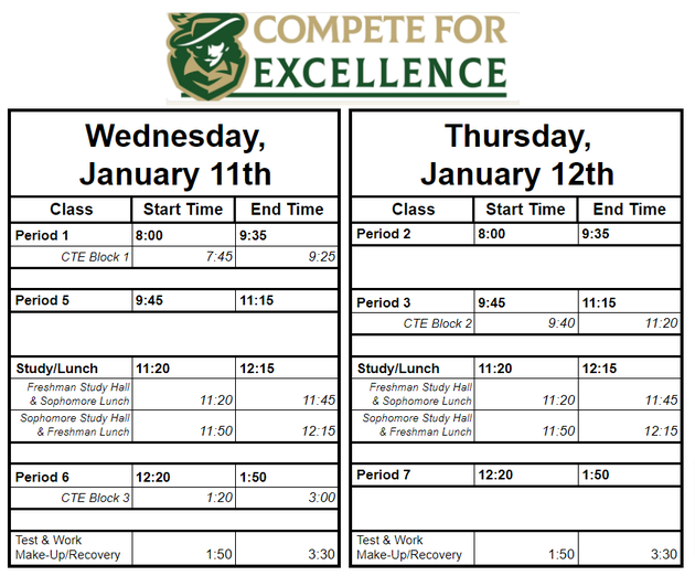 Semester Test Schedule