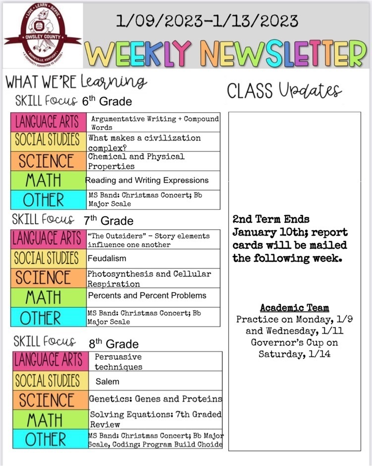 OCMS Weekly Newsletter