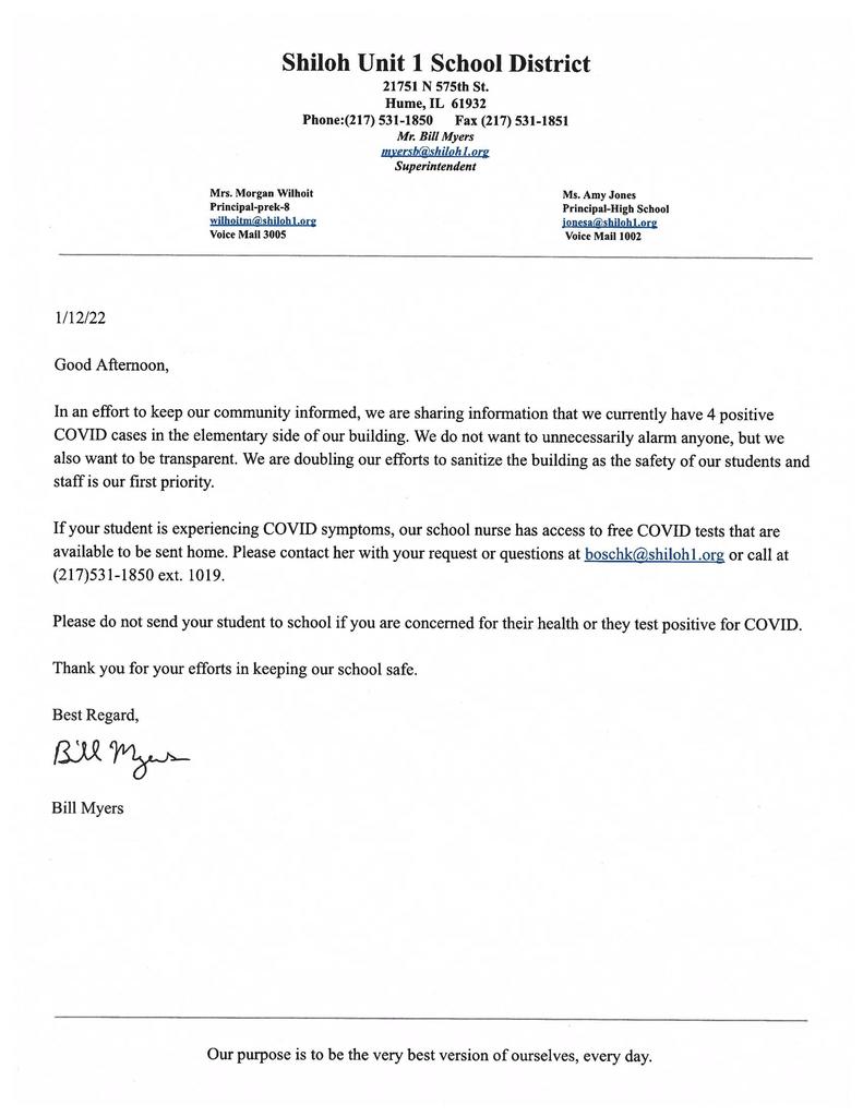 January 12 letter from Supt