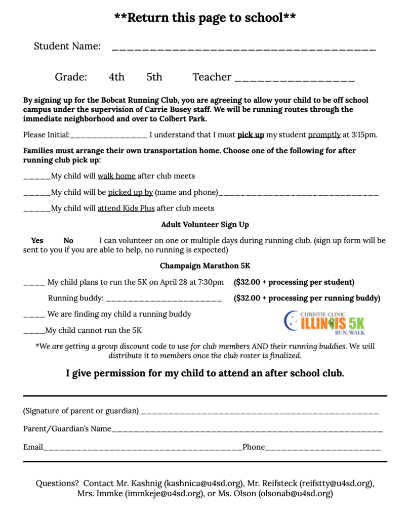 Bobcat Running Club Permission Form