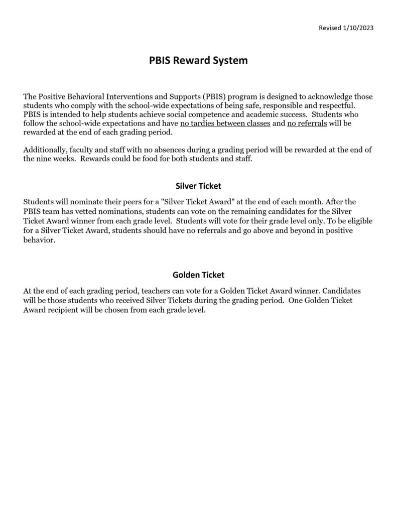 PBIS reward system