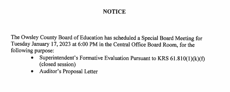 special call board meeting