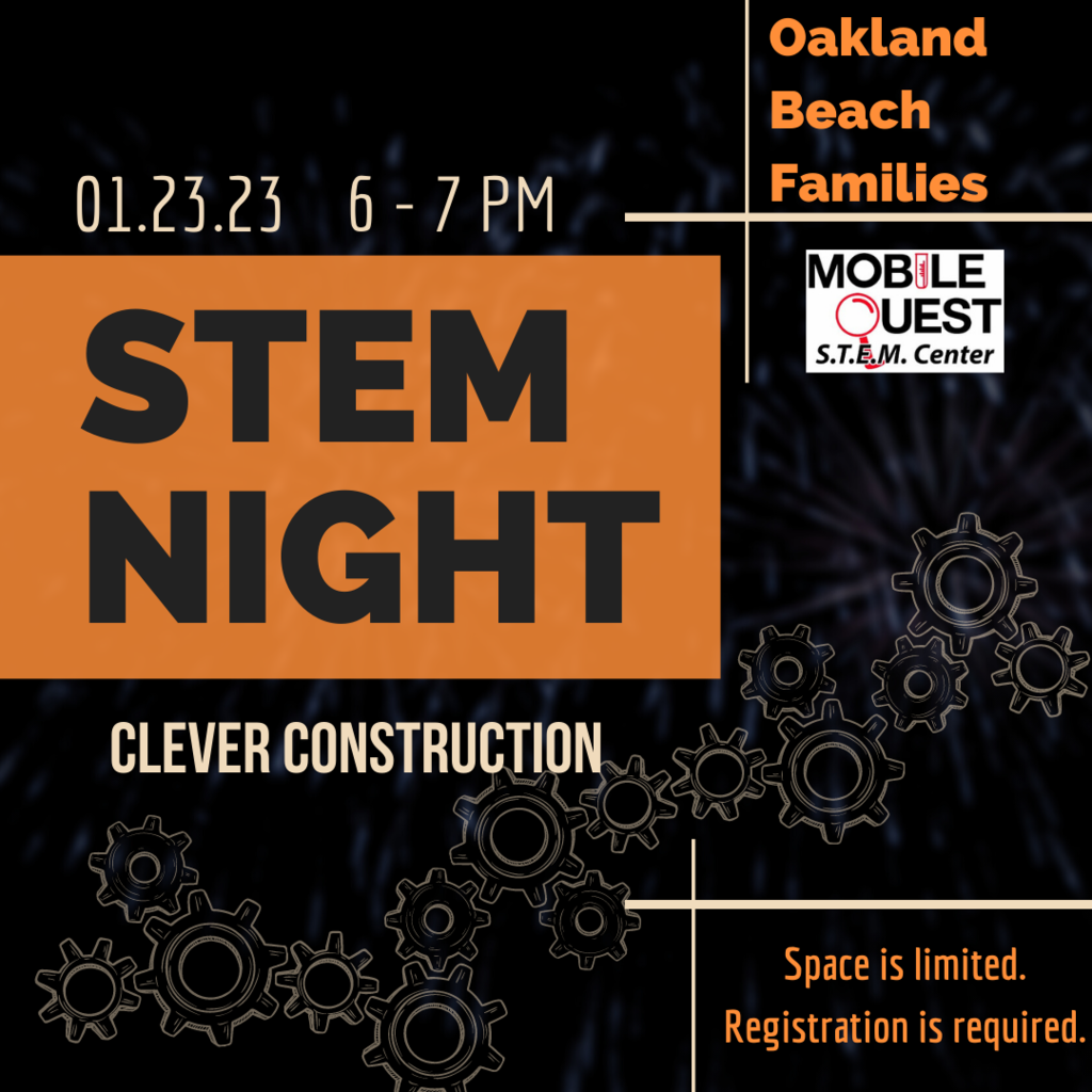 oakland beach familes, stem night 6-7 PM monday january 23rd. 