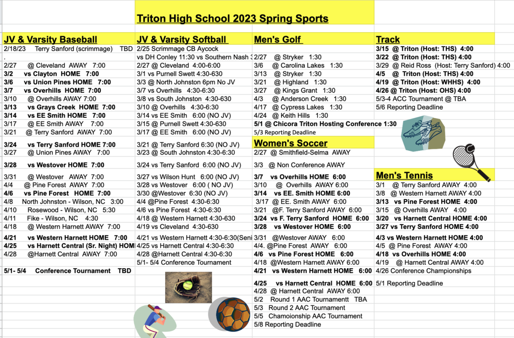 THS 2023 Spring Sports Schedules