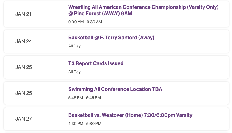Upcoming Events at THS the Week of 1/23-1/27