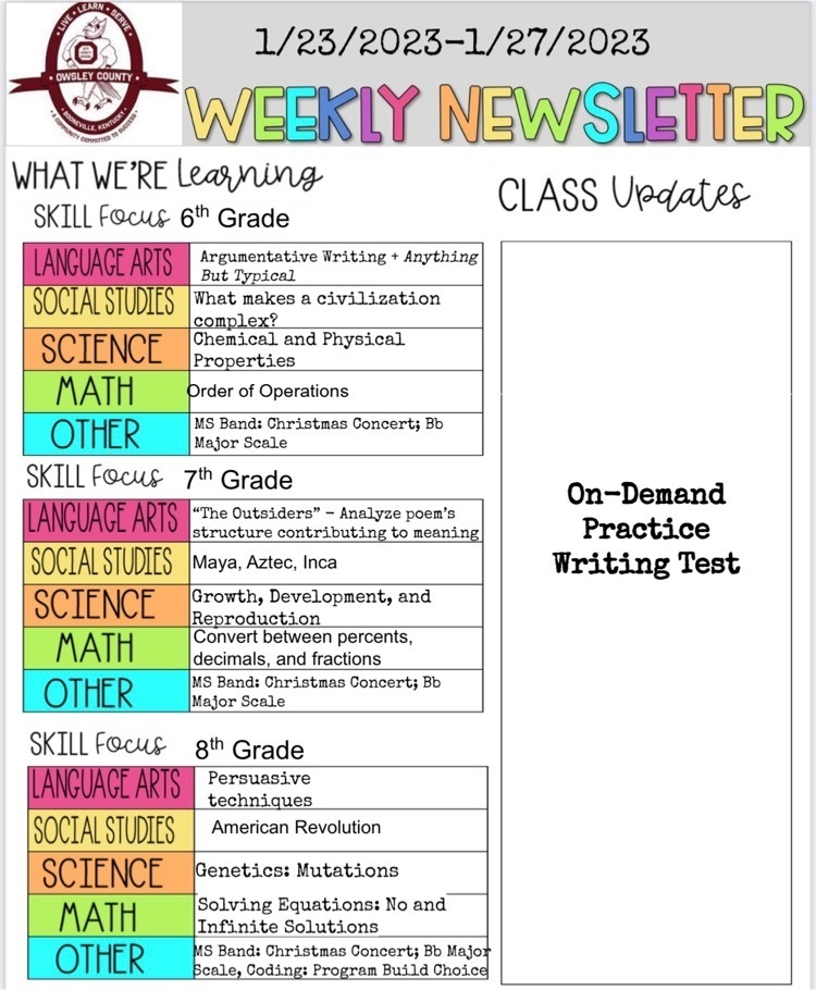 OCMS Weekly Newsletter