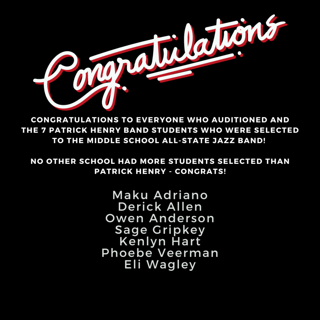 A list of students who were selected for the Middle All State Jazz Band