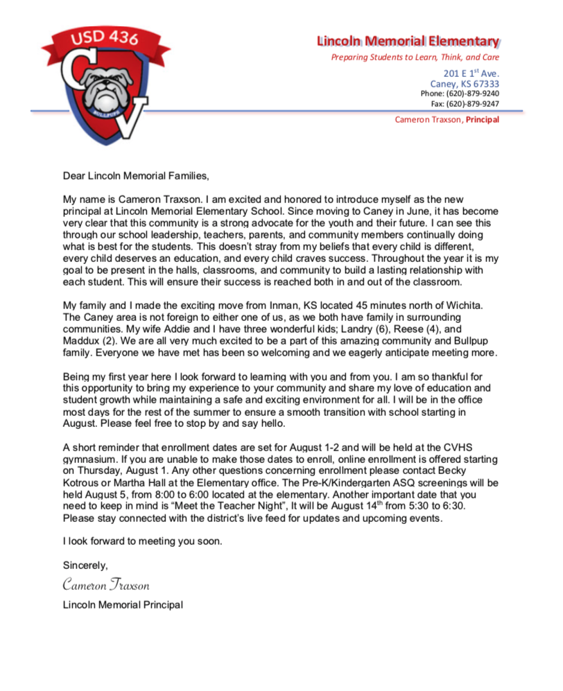 Introduction Letter and Upcoming Dates