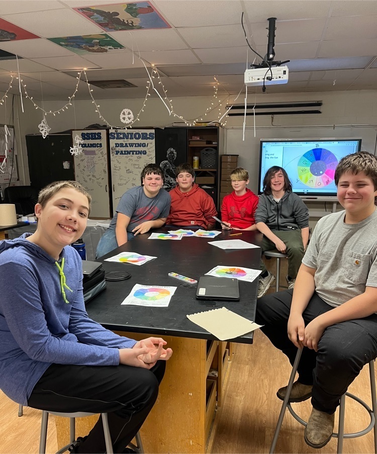 students painting