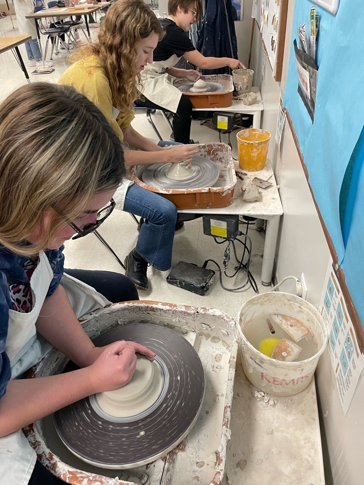 Ceramic 2 students are throwing on the pottery wheel! 