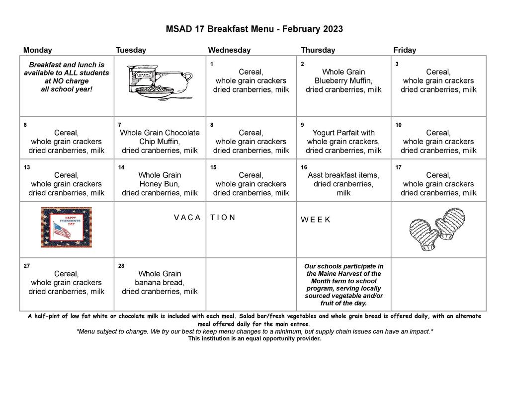 February Breakfast Menu