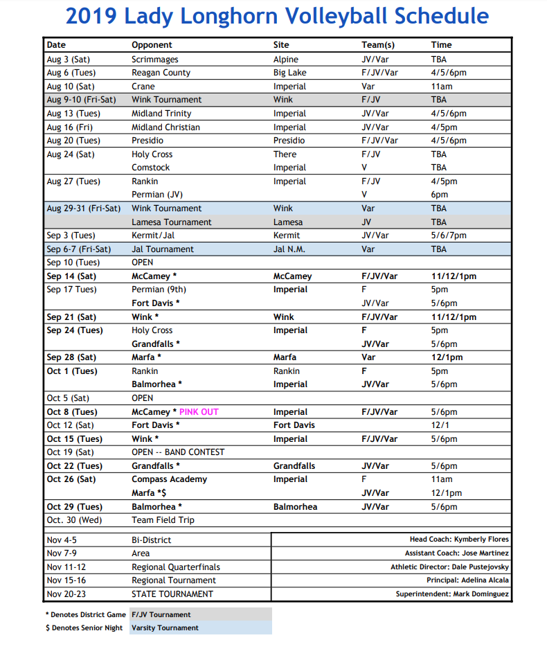 HS Volleyball Schedule