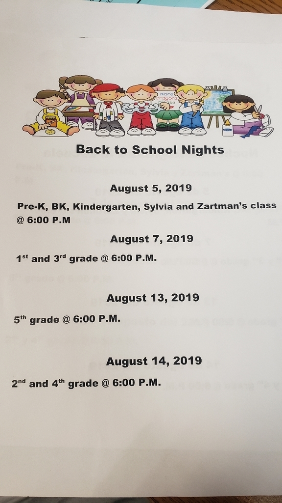 Back to School Nights Schedules 