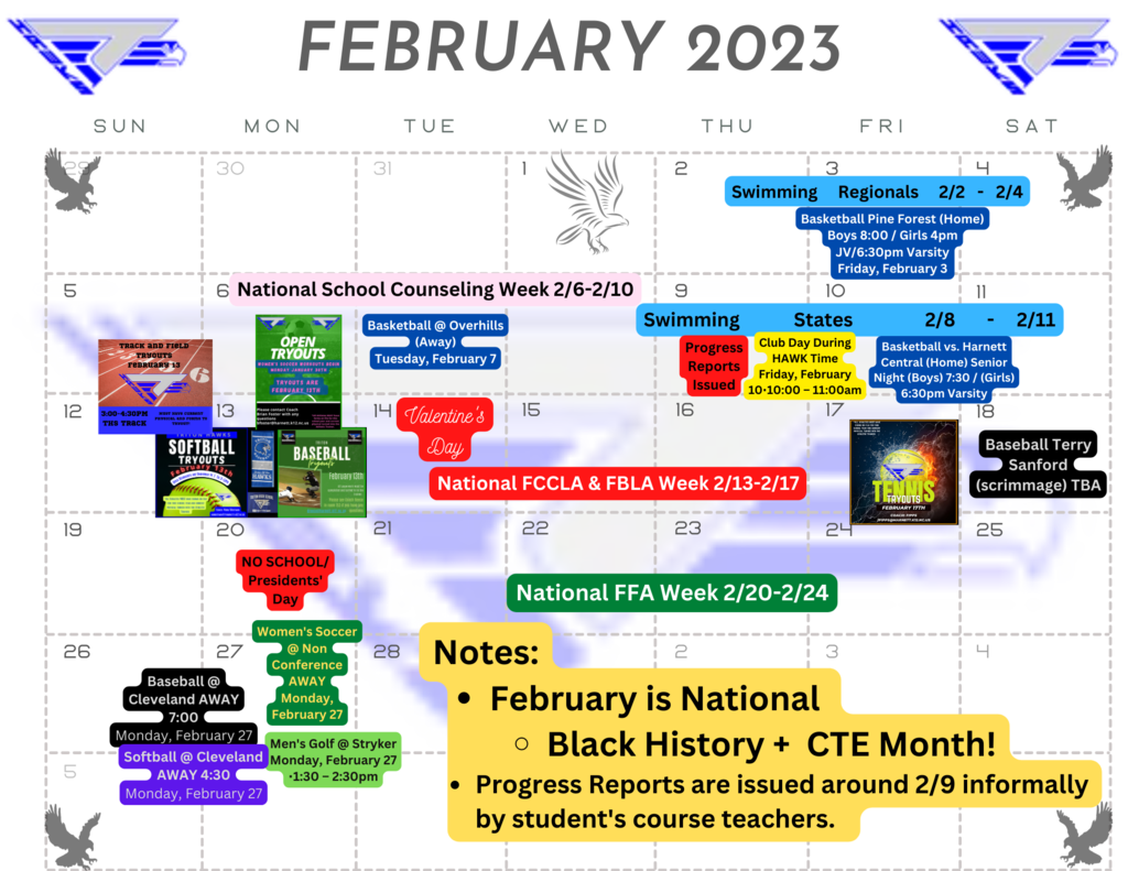 Updated 1/31/23 THS February Calendar of Events