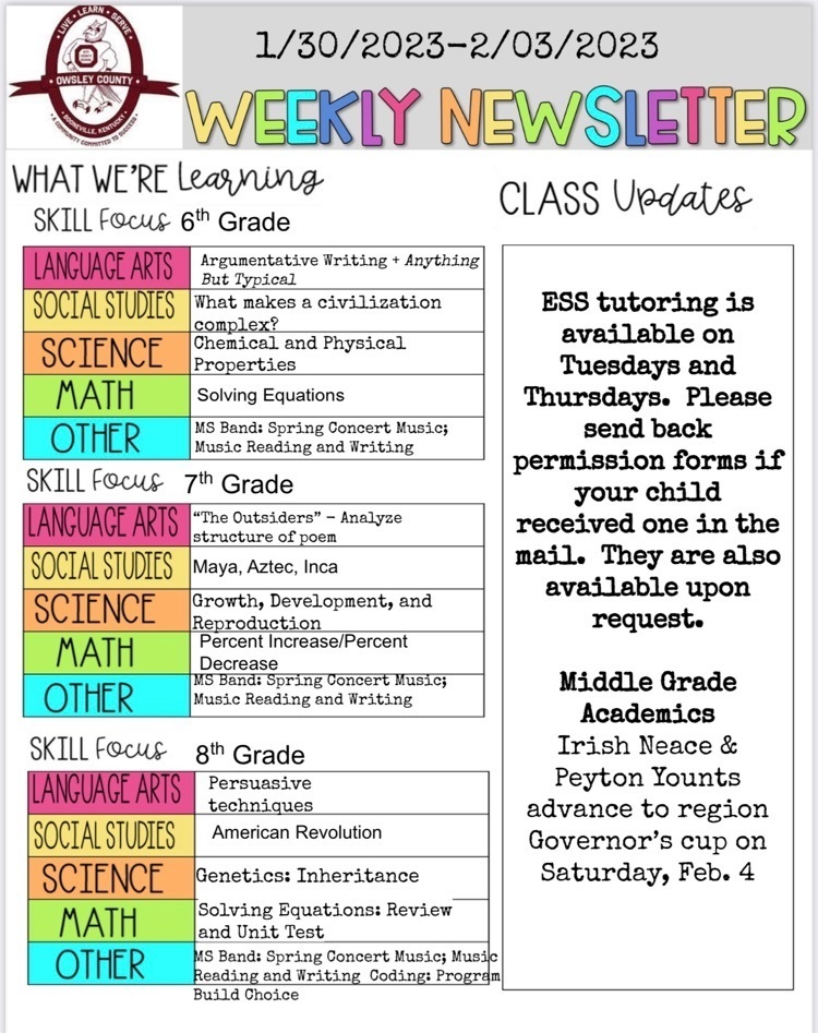 OCMS Weekly Newsletter