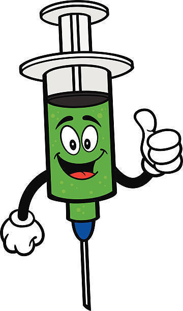 vaccination needle green and smiling with thumbs up