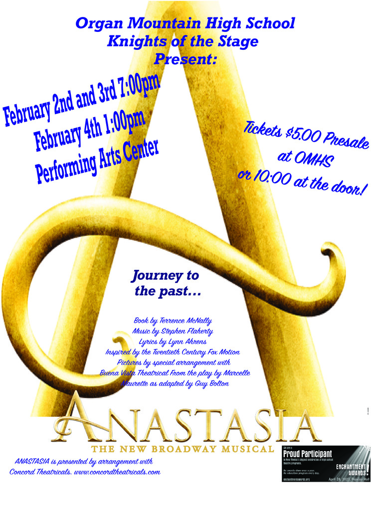 The Organ Mountain High School Knights of Stage are getting ready for the premier of the new Broadway Musical, Anastasia. Check out these photos taken by OMHS student Sebastian Garcia, as he takes us behind the scenes for rehearsal. 