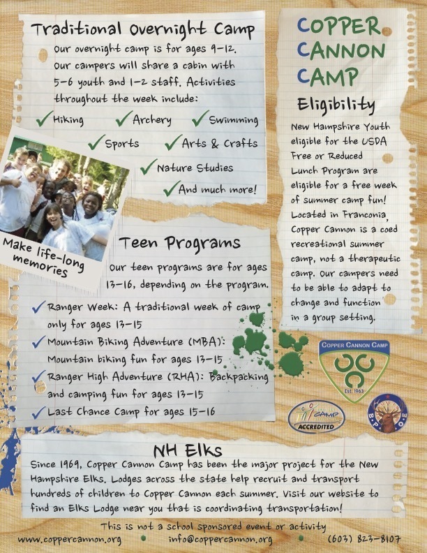 Copper Cannon Camp 2023 Recruitment Flyer