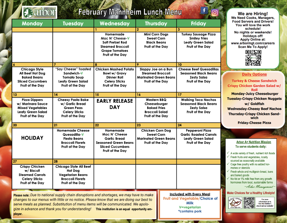 english february lunch menu