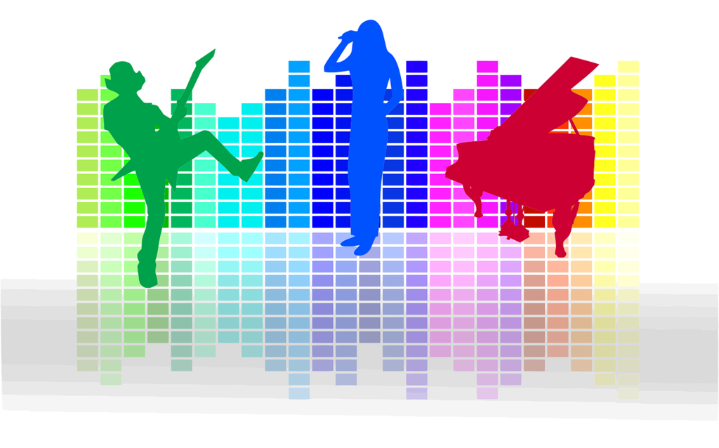 Rainbow pixelated image of a band