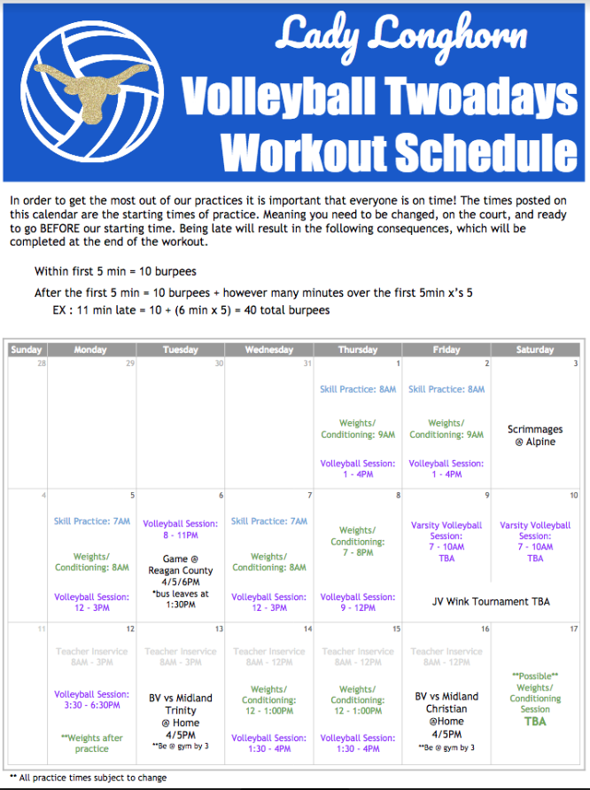 Volleyball Practice Schedule