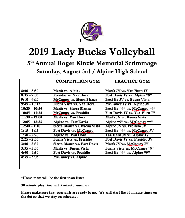 Alpine Volleyball Scrimmage Schedule