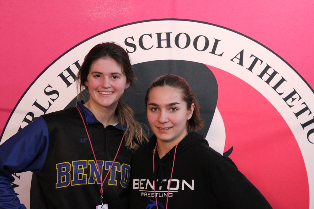 Benton Community Students Lizzy Wolf and Jesse DeMoss at Girls State Wrestling 2023