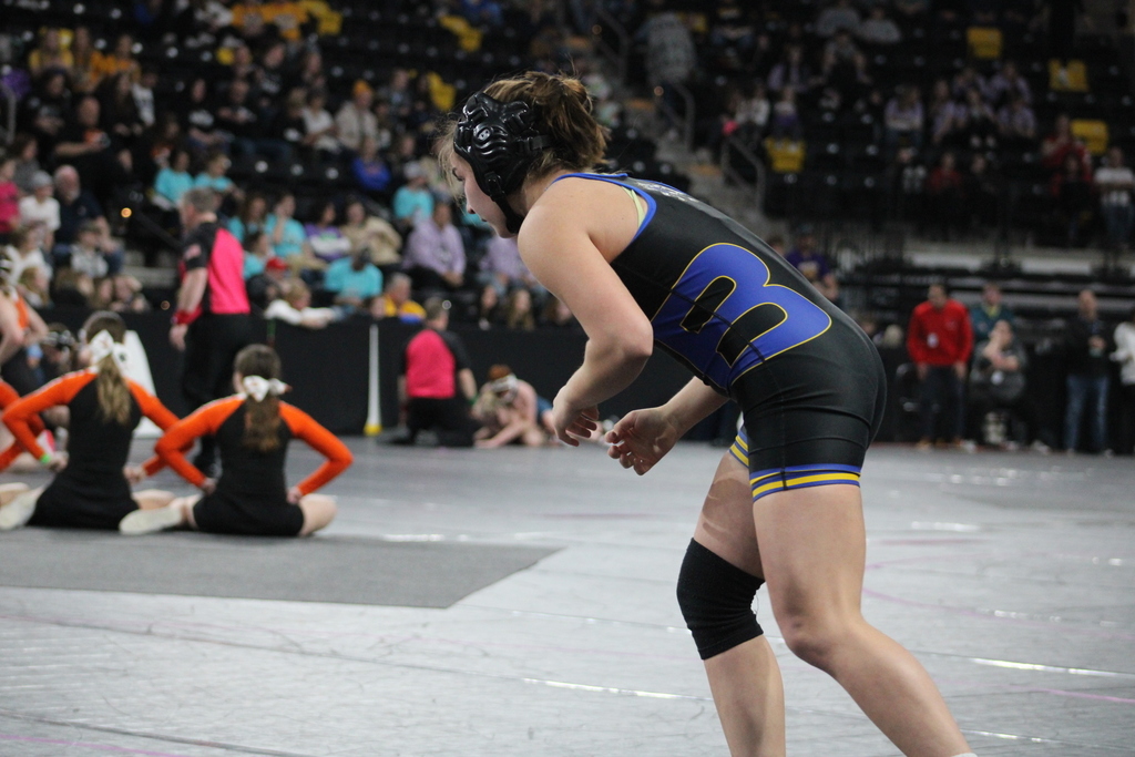 Benton Community Students Lizzy Wolf and Jesse DeMoss at Girls State Wrestling 2023