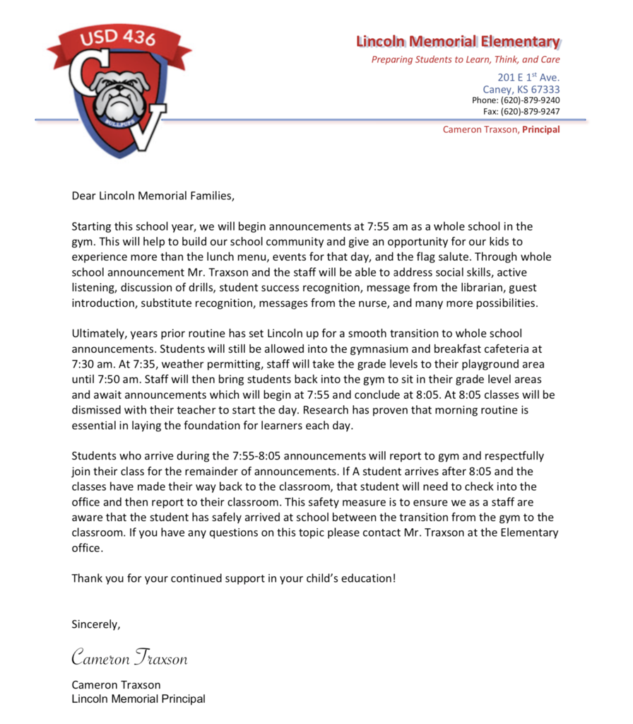 Announcement Letter 2019-2020