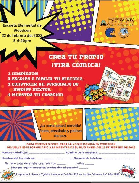 Flyer for Judy Center Comic Strip Event in Spanish