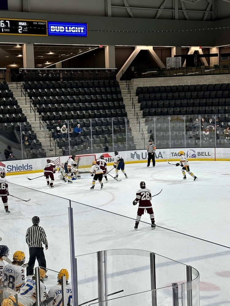 CMHS Hockey takes an early lead 3-0 vs. RHS after the first period - Go Hawks!