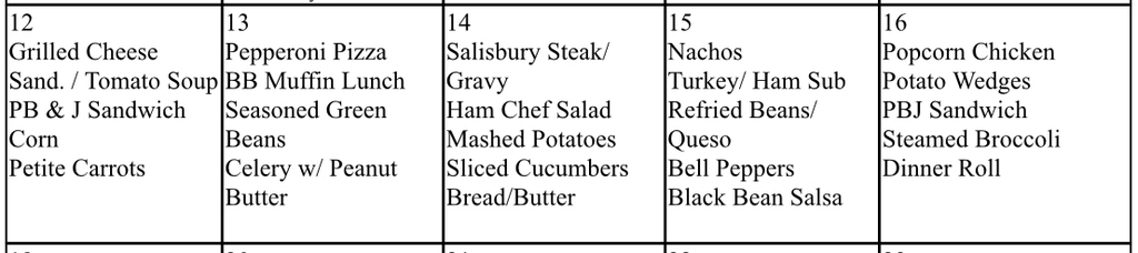Menu this week