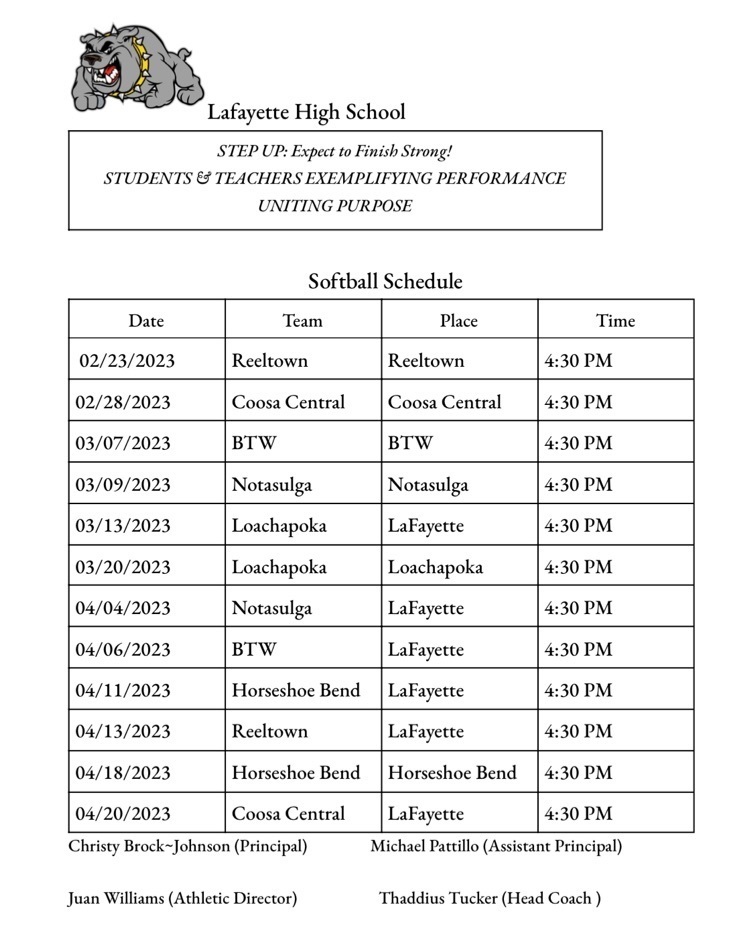 Softball schedule