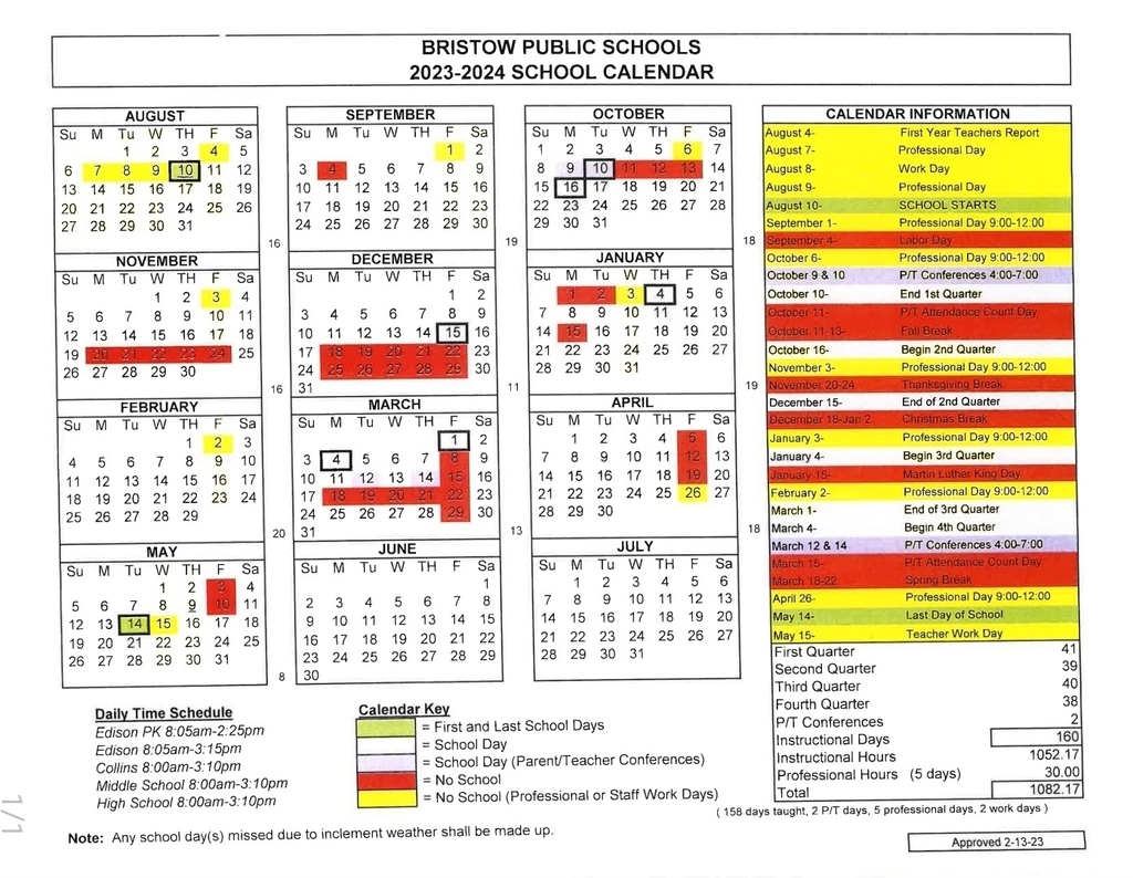 Next Year's School Calendar