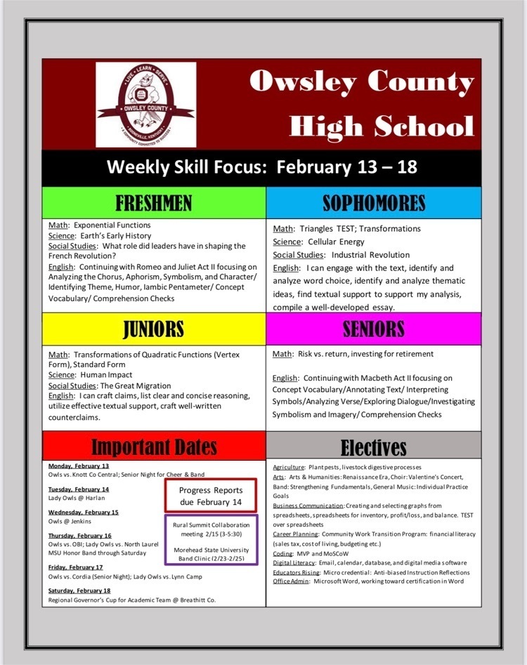 OCHS Weekly Skill Focus 