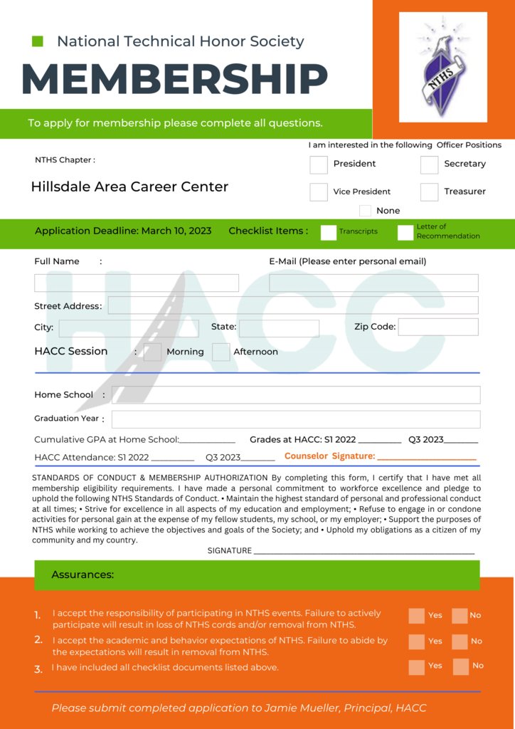 National TEchnical Honor Society Applicaiton
