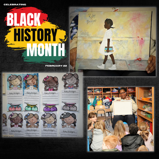 celebrating Black History Month with Michelle talking to Mrs. Onstott's class about Ruby Bridges