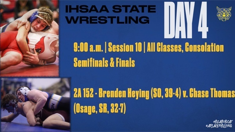 Benton Community Student Brenden Heying at state wrestling 2023