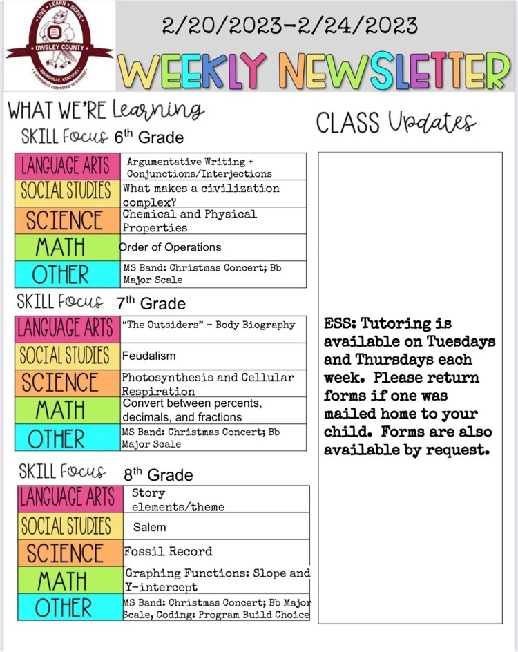 OCMS Weekly Newsletter
